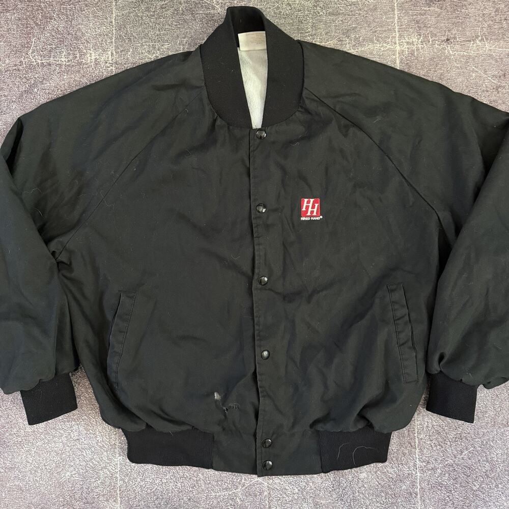 Men's Vintage 90's Auburn Hired Hand Black Lined Button Up Bomber Jacket Sz XL